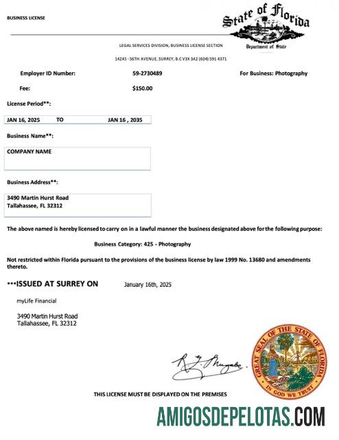 Licença comercial dos EUA, Flórida, modelo Word e PDF para download